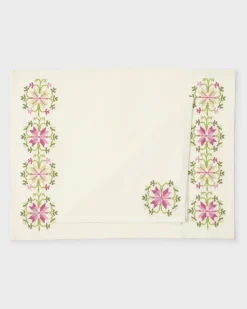 Cabana Place Settings & Linens|Rohida Embroidered Placemat, Pink and Green, Set of 2