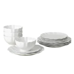 Costa Nova Dinnerware|Rosa Collection 12-pc Place Setting with Cereal Bowl in White