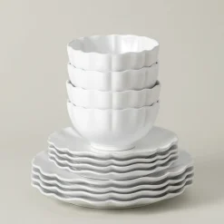 Costa Nova Dinnerware|Rosa Collection 12-pc Place Setting with Cereal Bowl in White