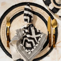 Joanna Buchanan Place Settings & Linens|Ruffle Edge Straw Placemat in Black, Set of Four