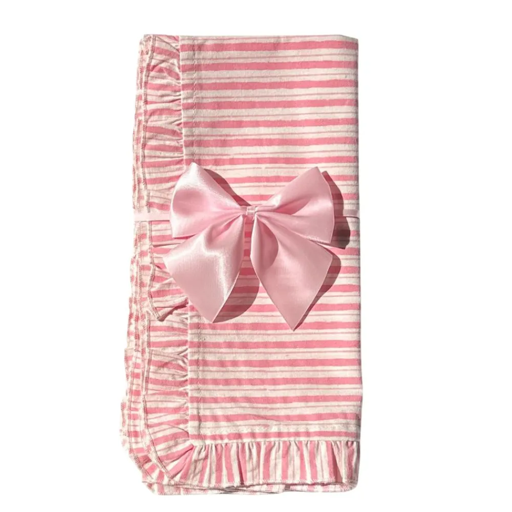Flying Sheep Country Place Settings & Linens|Ruffle Napkin in Pink Stripes, Set of 4
