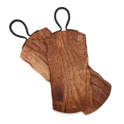 Two's Company Dinnerware|Rustic Edge Serving Boards with Hammered Iron Handle