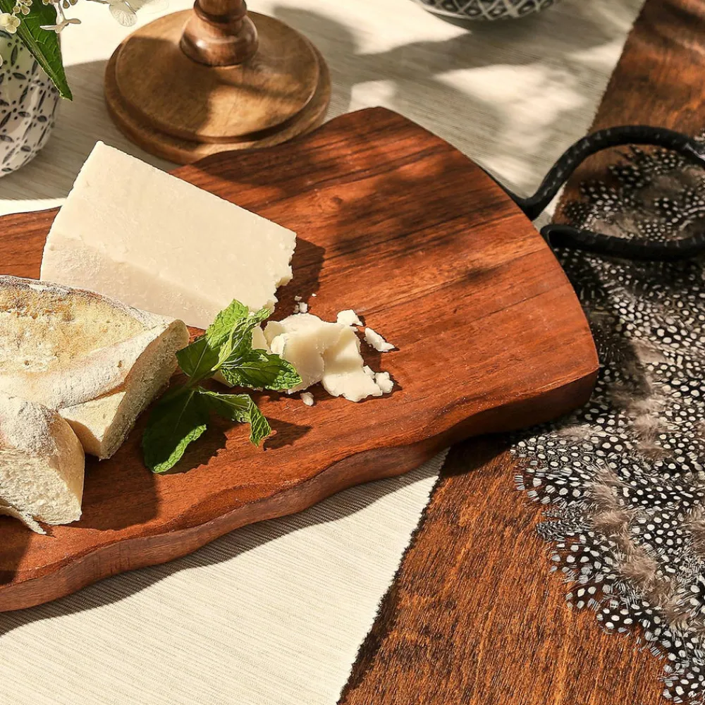 Two's Company Dinnerware|Rustic Edge Serving Boards with Hammered Iron Handle
