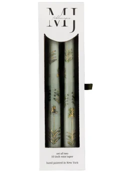 MJ Tablescapes Candles|Sage Chrysanthemum Hand-Painted Taper Candles Set of Two