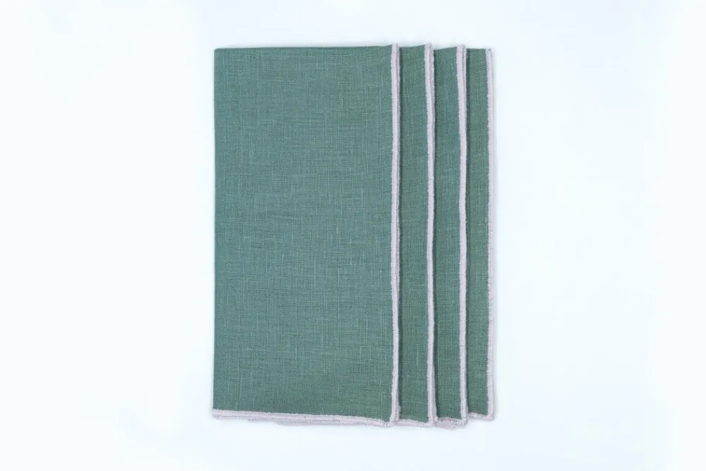 TriChi Design Place Settings & Linens|Sea Sonen Napkin Pink Small Trim, Set of 4