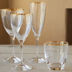 Costa Nova Glassware|Sensa Collection Flutes 8 oz in Golden Rim, Set of 6