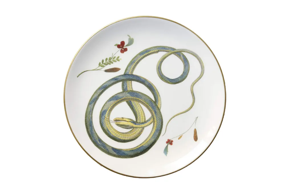 Laboratorio Paravicini Dinnerware|Serpentine Dinner Plate in Blue Serpentine with Flower