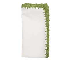 Kim Seybert Place Settings & Linens|Shell Edge Napkin in White & Green, Set of 4