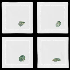 Henry Handwork Place Settings & Linens|Shells Teal Cocktail Napkins, Mixed Set of 4