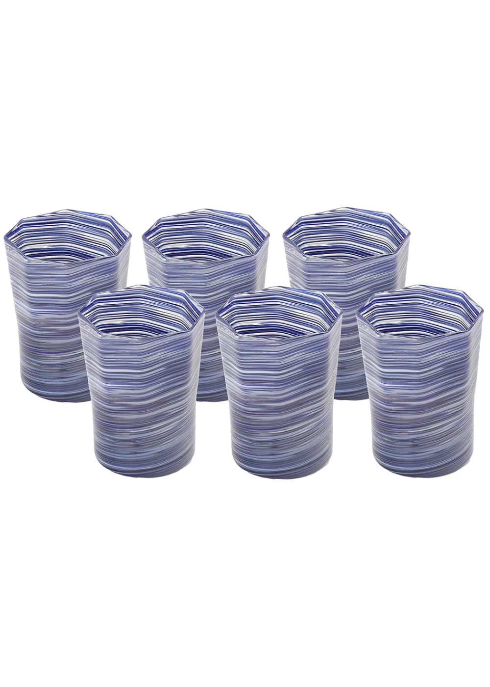 Craft Advisory Glassware|Short Hand Blown Tumbler in Indigo Mix, Set of 6