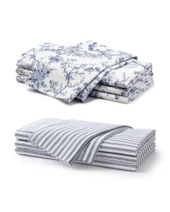 Petite Plume Place Settings & Linens|Signature Twill Napkin Set in Navy French Ticking & Timeless Toile