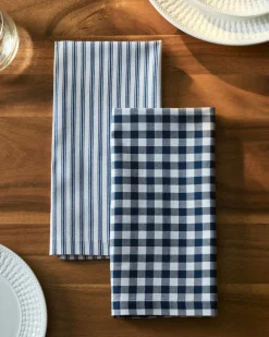 Petite Plume Place Settings & Linens|Signature Twill Napkins in Navy French Ticking, Set of 4