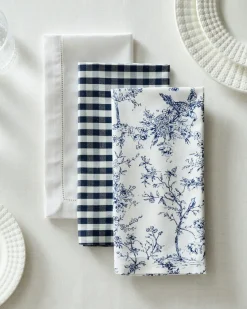 Petite Plume Place Settings & Linens|Signature Twill Napkins in Navy French Ticking, Set of 4