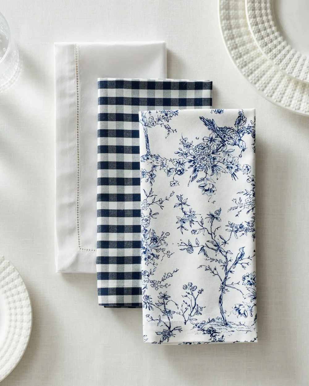Petite Plume Place Settings & Linens|Signature Twill Napkins in Navy Gingham, Set of 4
