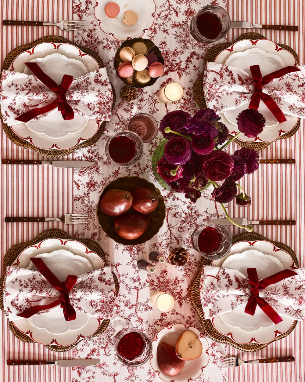 Petite Plume Place Settings & Linens|Signature Twill Table Runner in Red Timeless Toile