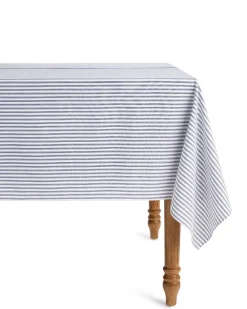 Petite Plume Place Settings & Linens|Signature Twill Tablecloth in Navy French Ticking