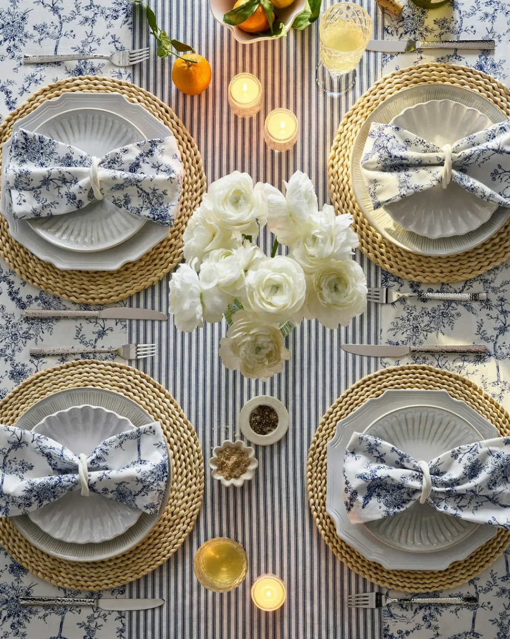 Petite Plume Place Settings & Linens|Signature Twill Tablecloth in Navy French Ticking