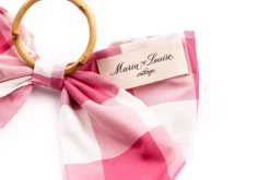 Maria Louise Cottage Place Settings & Linens|Silk Farmhouse Gingham Napkin Rings in Pink, Set of 4