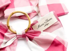 Maria Louise Cottage Place Settings & Linens|Silk Farmhouse Gingham Napkin Rings in Pink, Set of 4