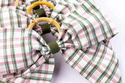 Maria Louise Cottage Place Settings & Linens|Silk Saffron Check Napkin Rings in Green, Set of 4
