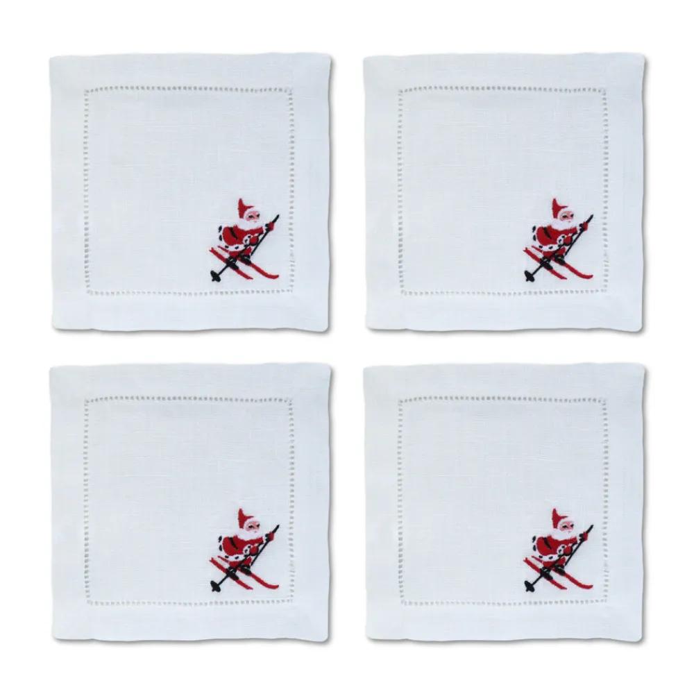 Chefanie Place Settings & Linens|Skiing Santa Cocktail Napkins, Set of 4