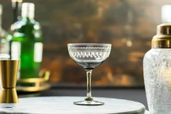 The Vintage List Glassware|Smoky Champagne Saucers With Ovals Design, Set of 4