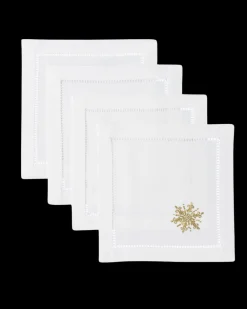 Henry Handwork Place Settings & Linens|Snowflake Gold Cocktail Napkin Set