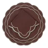 Loulou La Dune Place Settings & Linens|Sofia Linen Brown Napkin with Fern Green Embroidery