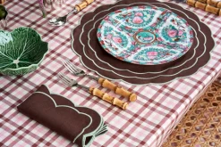 Loulou La Dune Place Settings & Linens|Sofia Linen Brown Placemat with Fern Green Embroidery