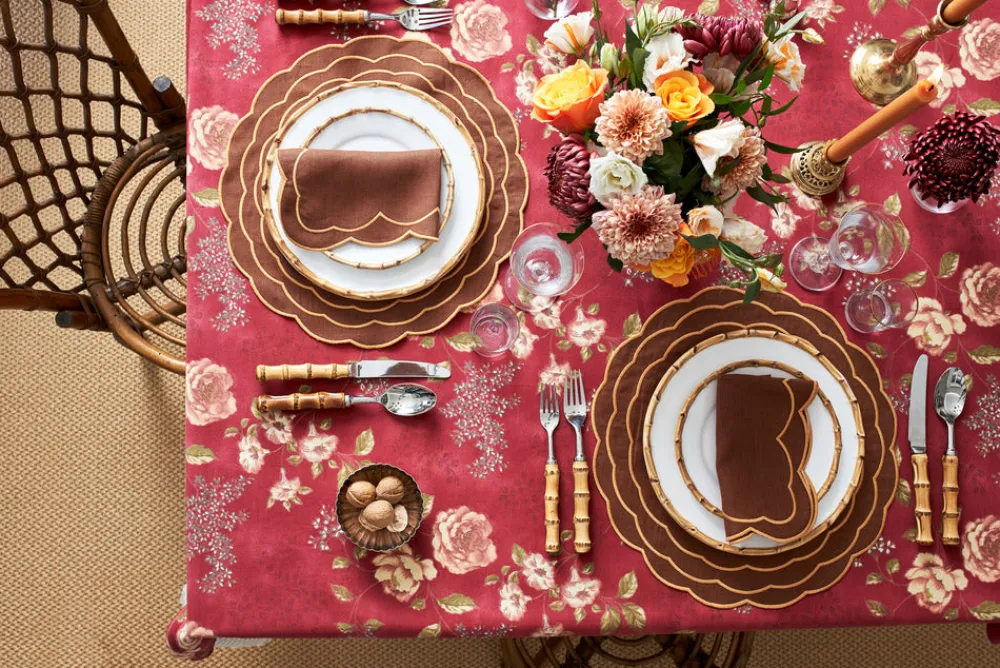 Loulou La Dune Place Settings & Linens|Sofia Linen Tabac Placemat with Marigold Embroidery