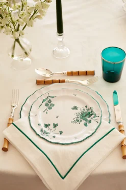 Z.d.G. Place Settings & Linens|Soft Linen Cord Embroidered Dinner Napkin in White with Gazon