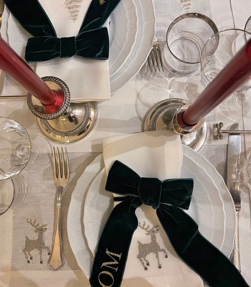 TriChi Design Place Settings & Linens|Sparkling Reindeer Napkin and Placemat, Set of 2