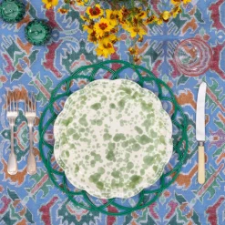 Cabana Dinnerware|Speckled Dinner Plate in Green and White