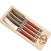 Jean Dubost Laguiole Flatware|Spreaders in Red in a Wooden Box, Set of 4