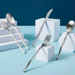Misette Flatware|Squiggle 5-Piece Cutlery Set in Matte Silver