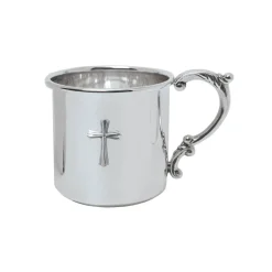 Salisbury Home|Monogram|Sterling Silver Scroll Handle Baby Cup with Cross
