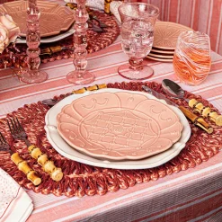 Juliska Place Settings & Linens|Straw Loop Oval Placemat in Coral