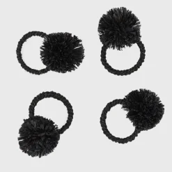 Joanna Buchanan Place Settings & Linens|Straw Pompom Napkin Rings in Black, Set of Four