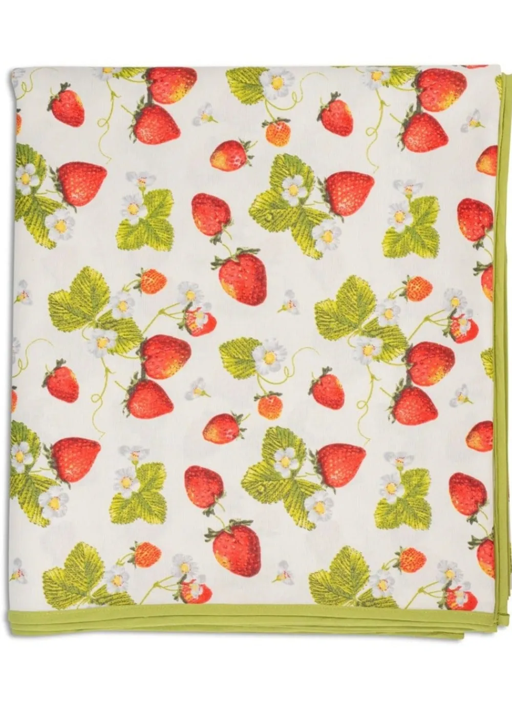 Loulou La Dune Place Settings & Linens|Strawberry Fields Tablecloth with Green Trim
