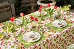 Loulou La Dune Place Settings & Linens|Strawberry Placemat and Napkin Set in Green
