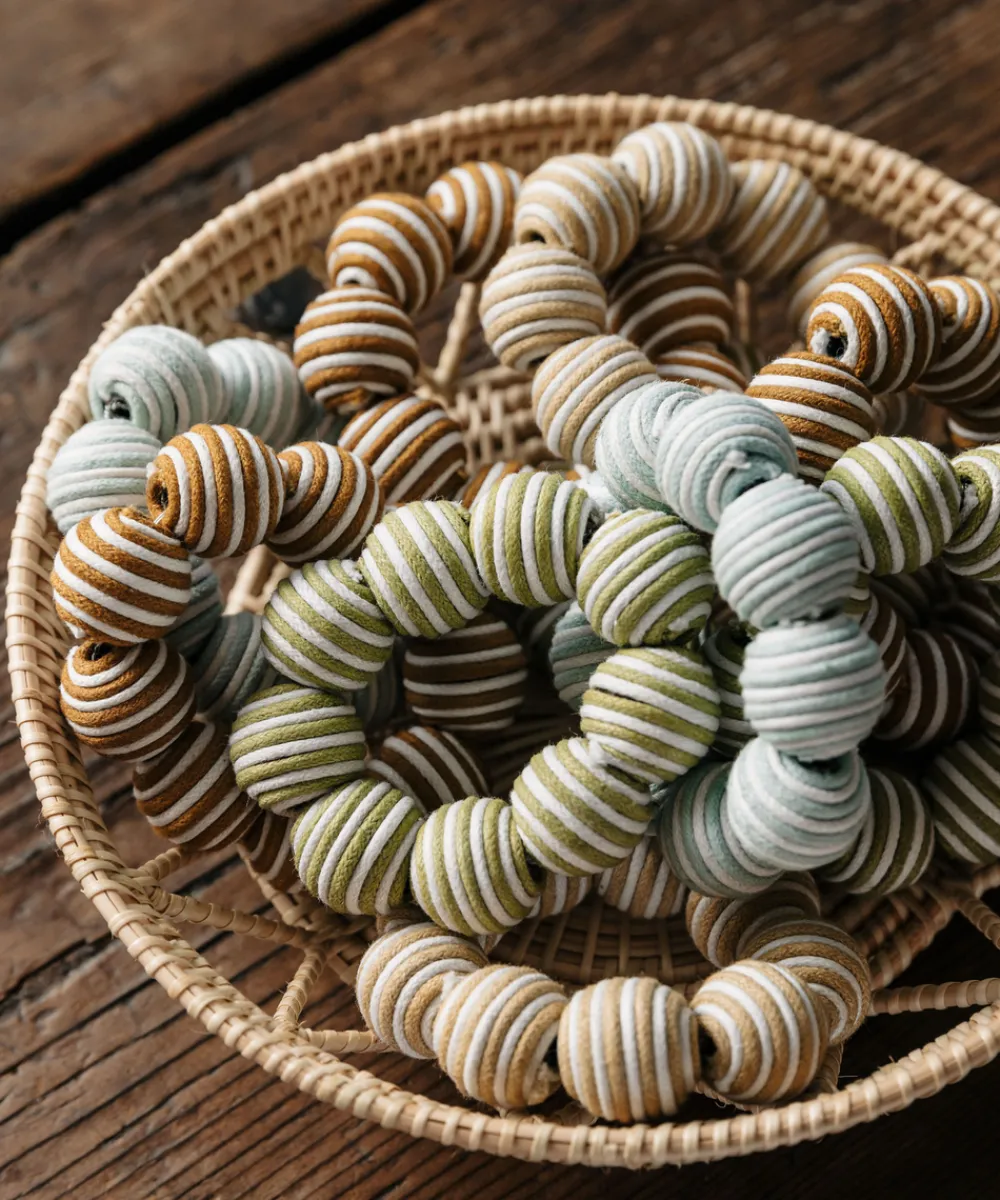 Rebecca Udall Place Settings & Linens|Striped Napkin Rings in Sage, Set of 4