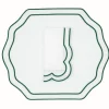 TriChi Design Place Settings & Linens|Stucco Linen Napkin and Placemat in White with Green Trim, Set of 2
