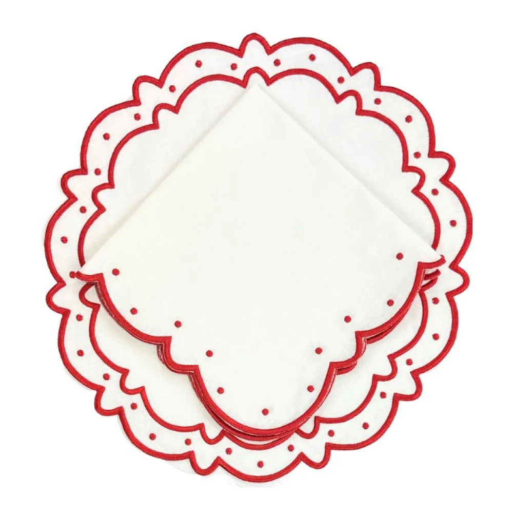 Flying Sheep Country Place Settings & Linens|Studio Collection - Ava Napkins in White and Red, Set of 4