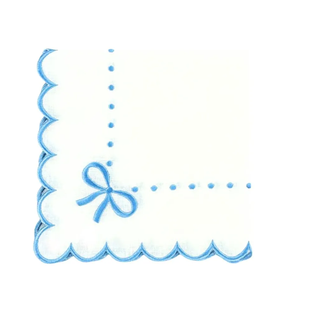 Flying Sheep Country Place Settings & Linens|Studio Collection - Juliet Bows Napkins in White and Blue, Set of 4
