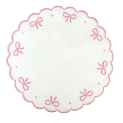 Flying Sheep Country Place Settings & Linens|Studio Collection - Juliet Bows Placemats in White and Pink, Set of 4