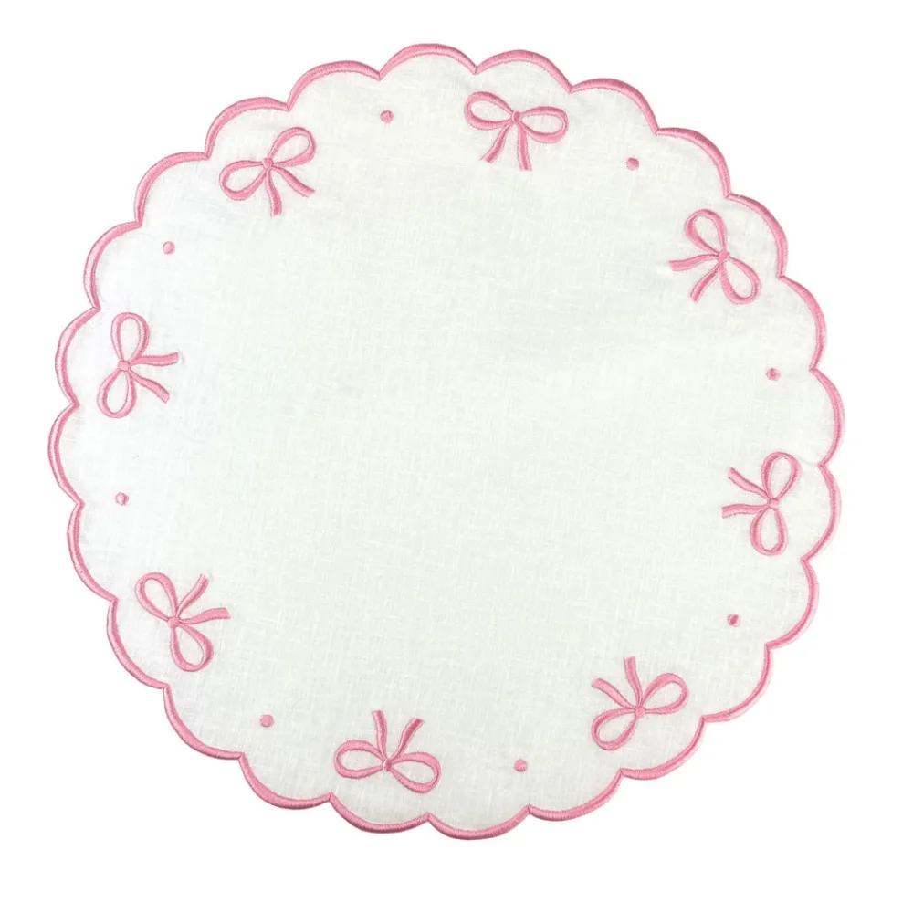 Flying Sheep Country Place Settings & Linens|Studio Collection - Juliet Bows Placemats in White and Pink, Set of 4