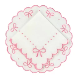 Flying Sheep Country Place Settings & Linens|Studio Collection - Juliet Bows Placemats in White and Pink, Set of 4