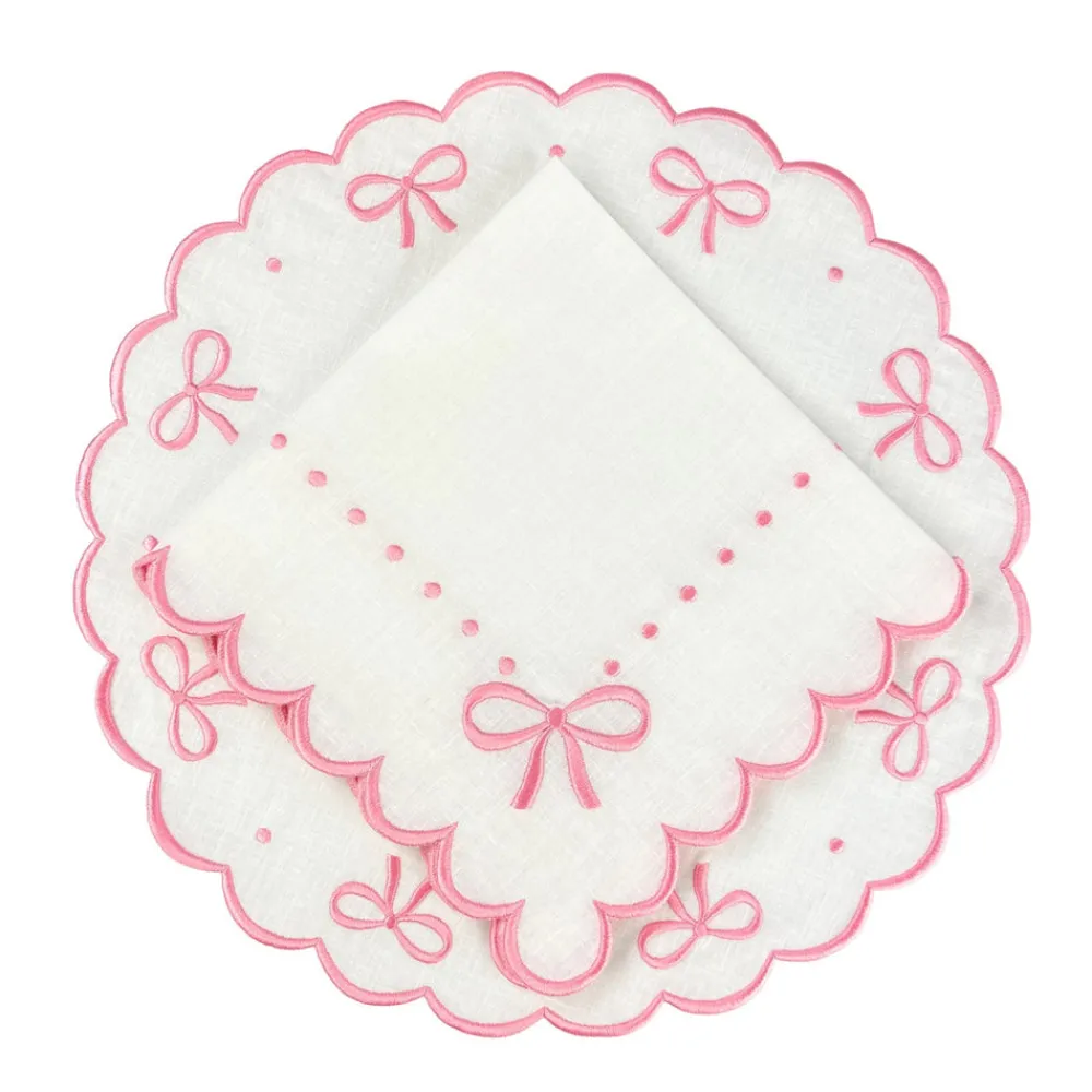 Flying Sheep Country Place Settings & Linens|Studio Collection - Juliet Bows Placemats in White and Pink, Set of 4