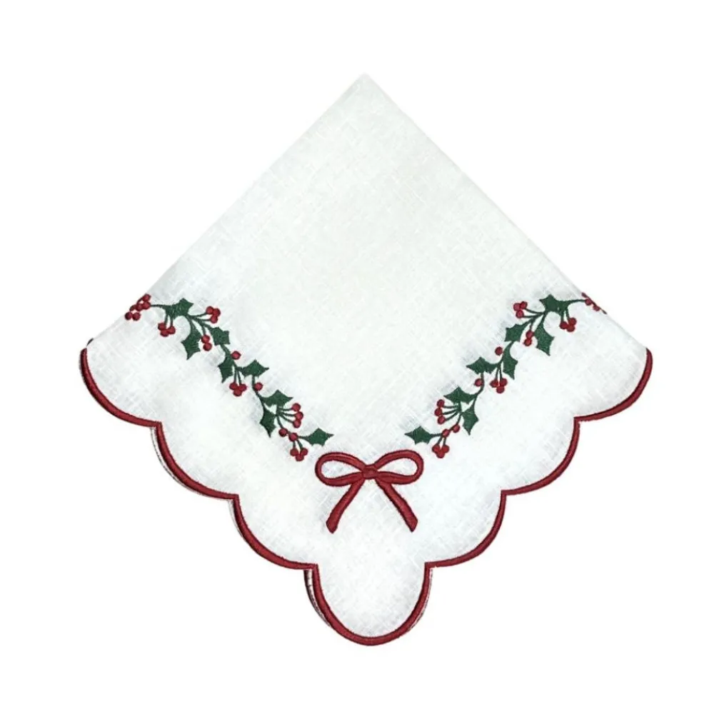 Flying Sheep Country Place Settings & Linens|Studio Collection - Linen: Holly & Bows in Napkin, Set of 4