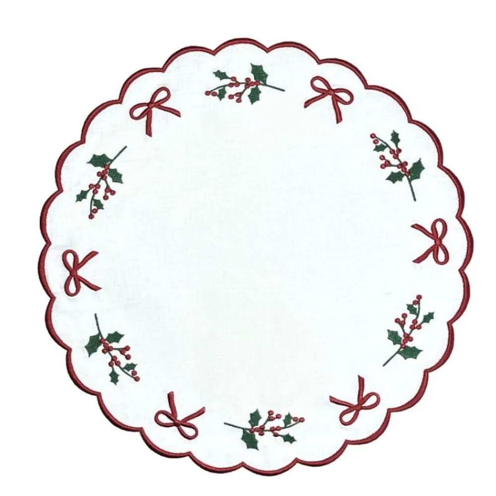 Flying Sheep Country Place Settings & Linens|Studio Collection in Linen: Holly & Bows Placemat, Set of 4